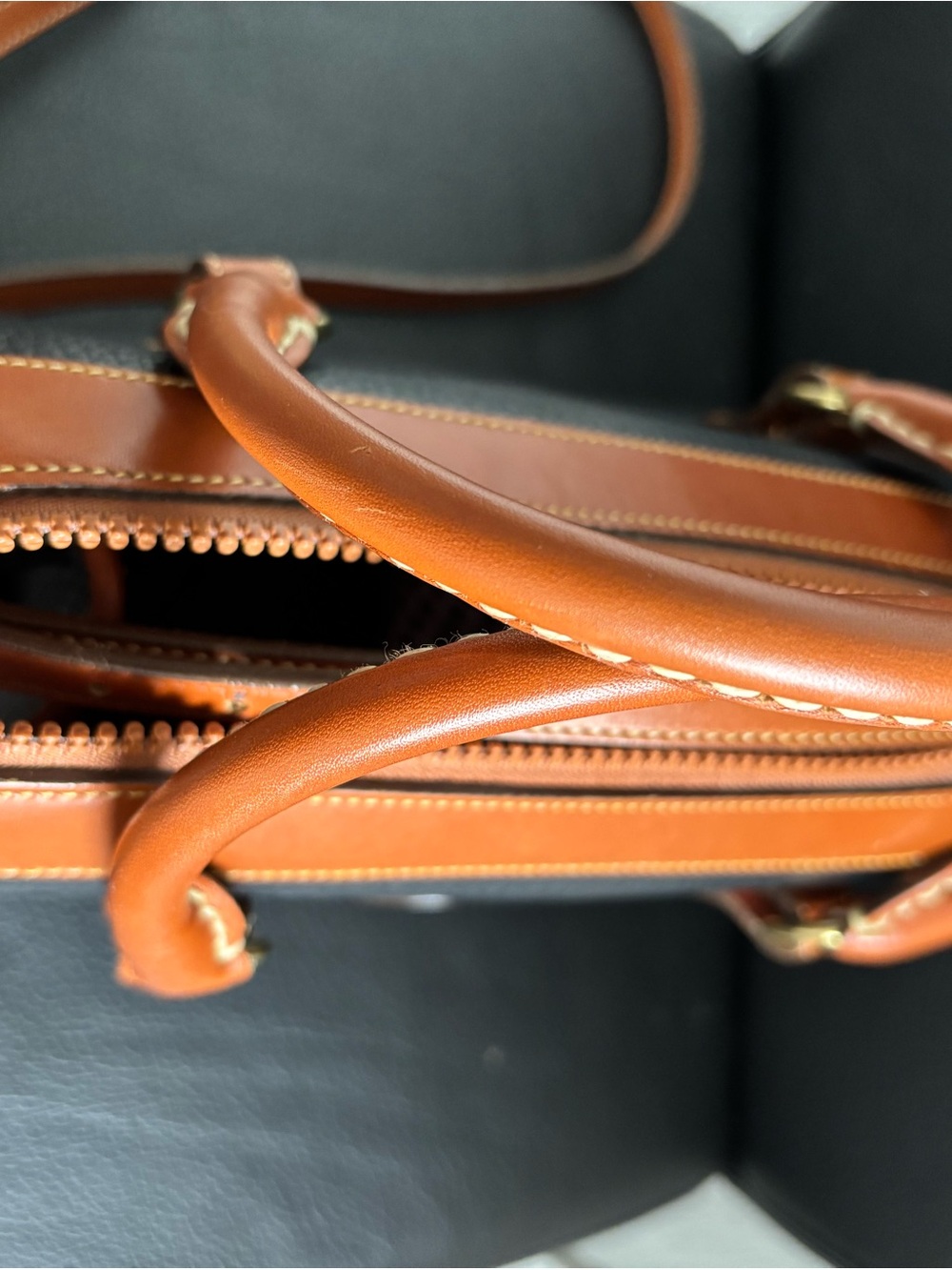 Dooney & Bourke Black with Brown Trim Pebbled Leather Satchel - Picture 5 of 13